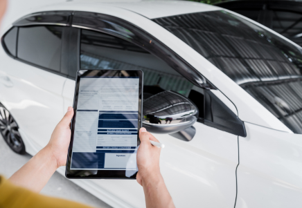 Hands holding a tablet displaying forms, symbolising the UK motor finance commission ruling's impact on digital processes - Lenvi Insights