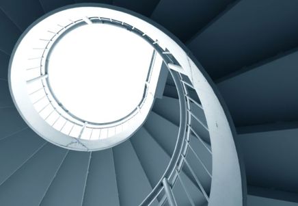 Upward-spiralling minimalist staircase, symbolising unlocking the potential of British Business Bank programmes. -Lenvi Insights